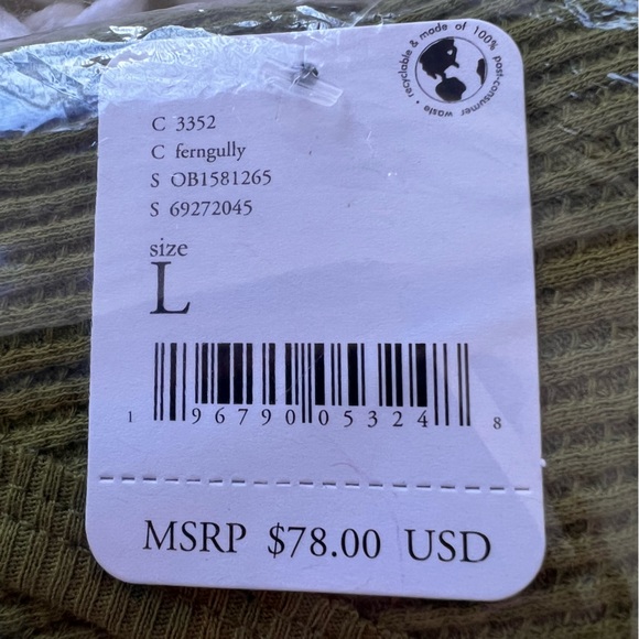 Free People Santa Clara Thermal Tee Ferngully Size L NWT - Picture 8 of 8